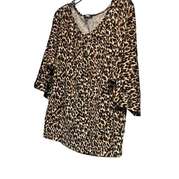 ELEMENTZ DOLMAN SLEEVE, ROUND NECK, TUNIC TOP, WOMENS, PXL, BROWN & TAN ANIMAL - Picture 4 of 11